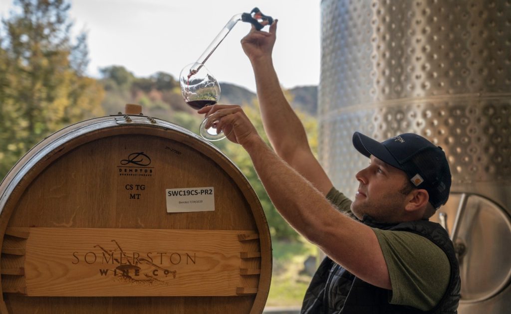 Priest Ranch Wines Winemaker Cody Hurd barrel tasting.