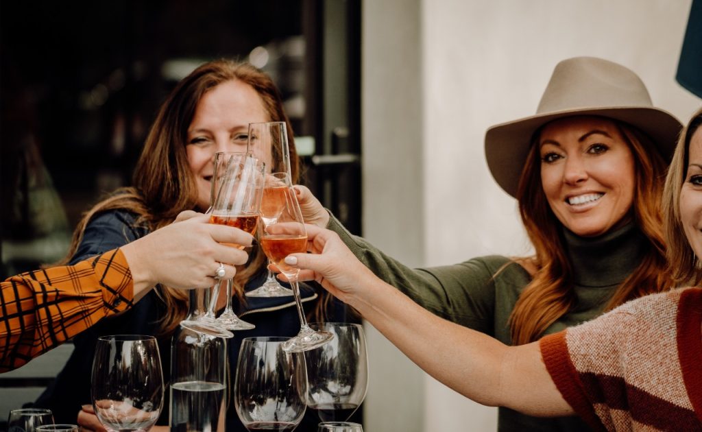 Guests enjoying Brut Rosé at Priest Ranch Wines.