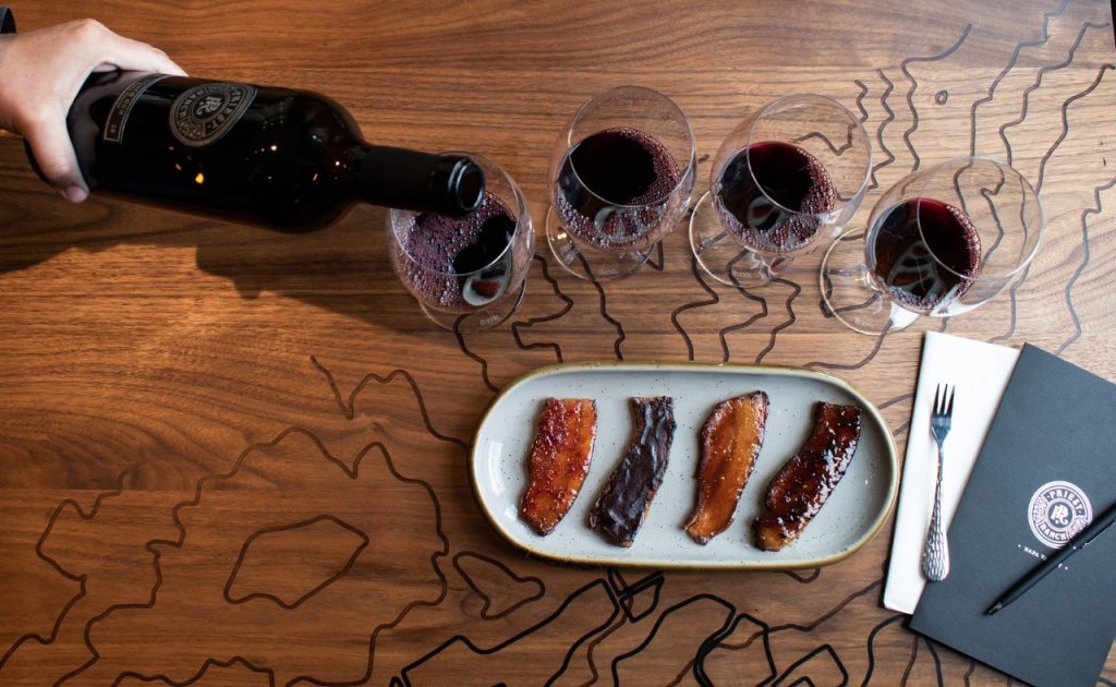 Priest Ranch Wines bacon and wine tasting experience.