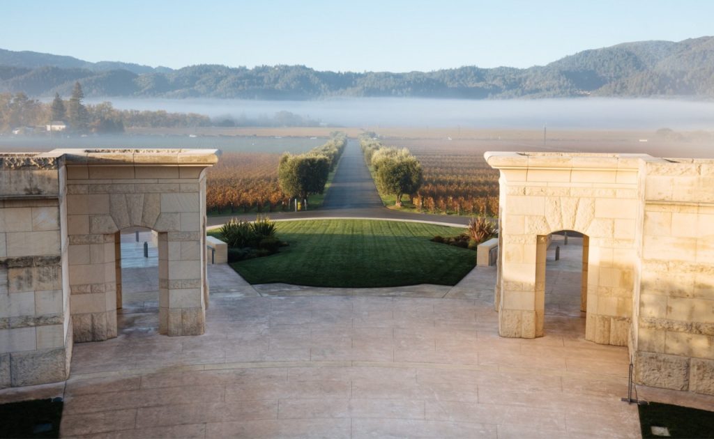 Crisp winter morning overlooking the Opus One Winery Courtyard. 