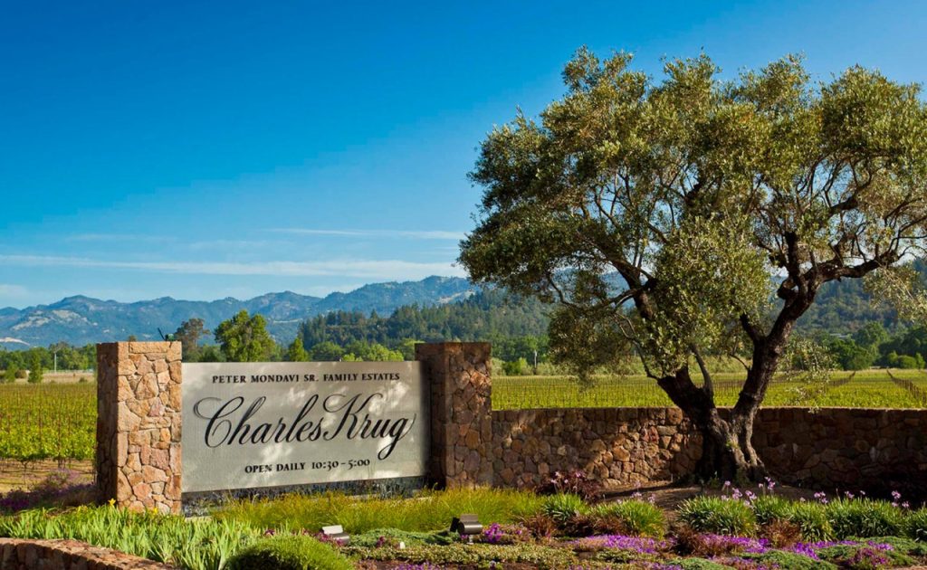 Charles Krug Winery entrance sign. 