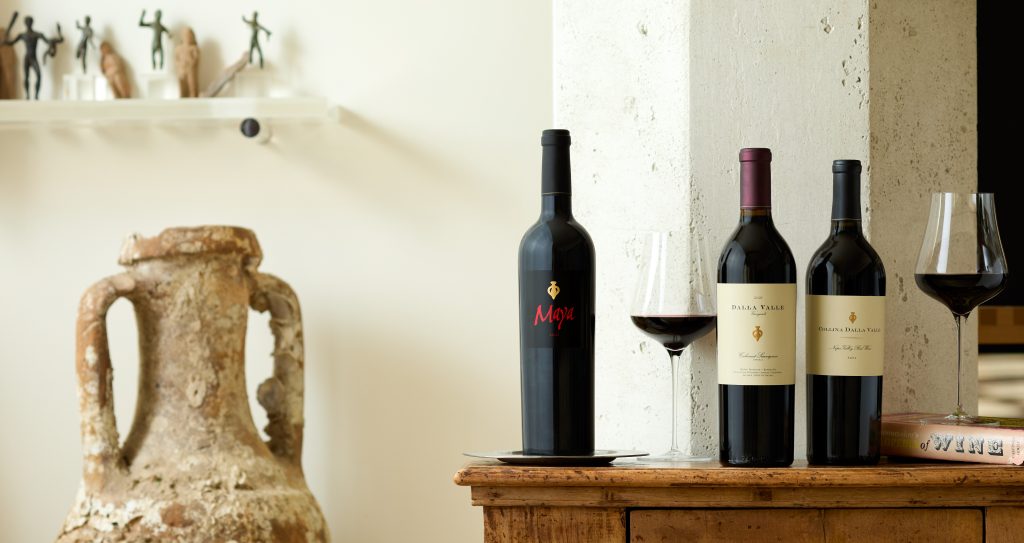 Wine selection at Dalla Valle Vineyards.