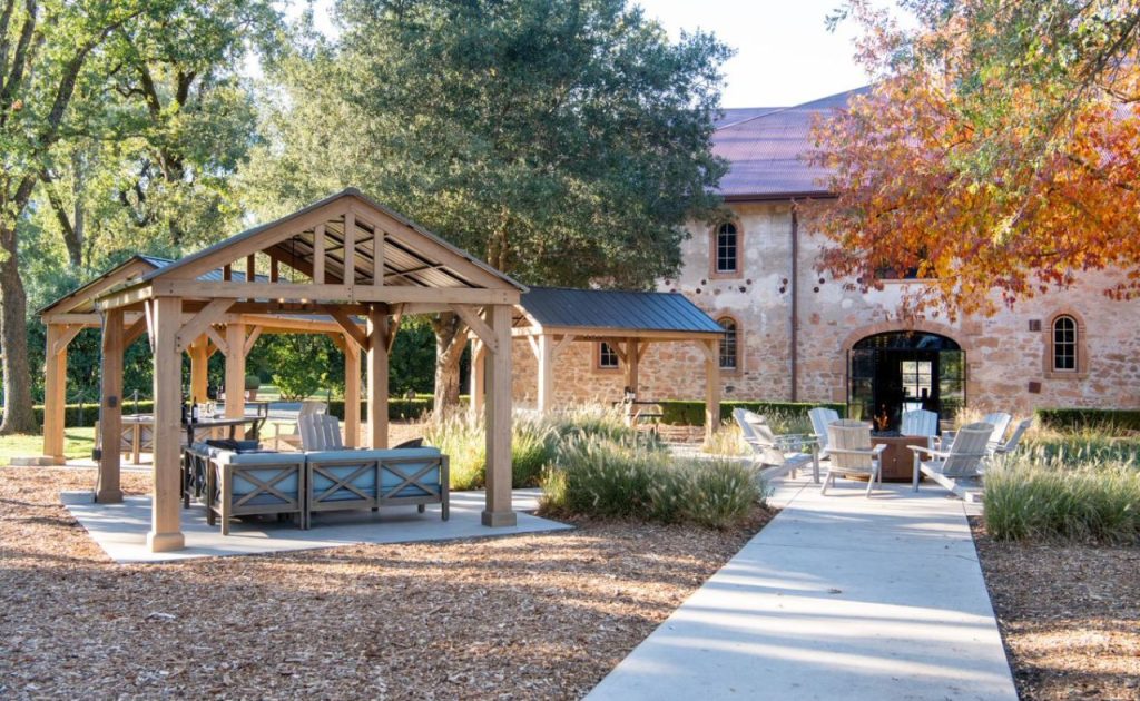 Outdoor cabanas at Charles Krug Winery.