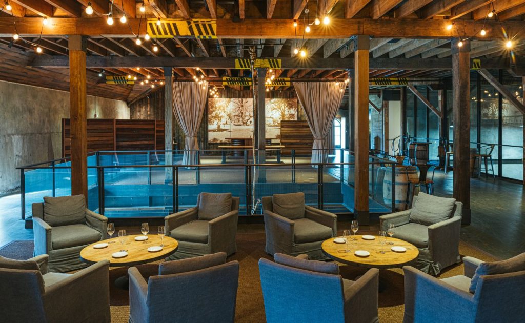 Upstairs seating area at hospitality center at Charles Krug Winery.