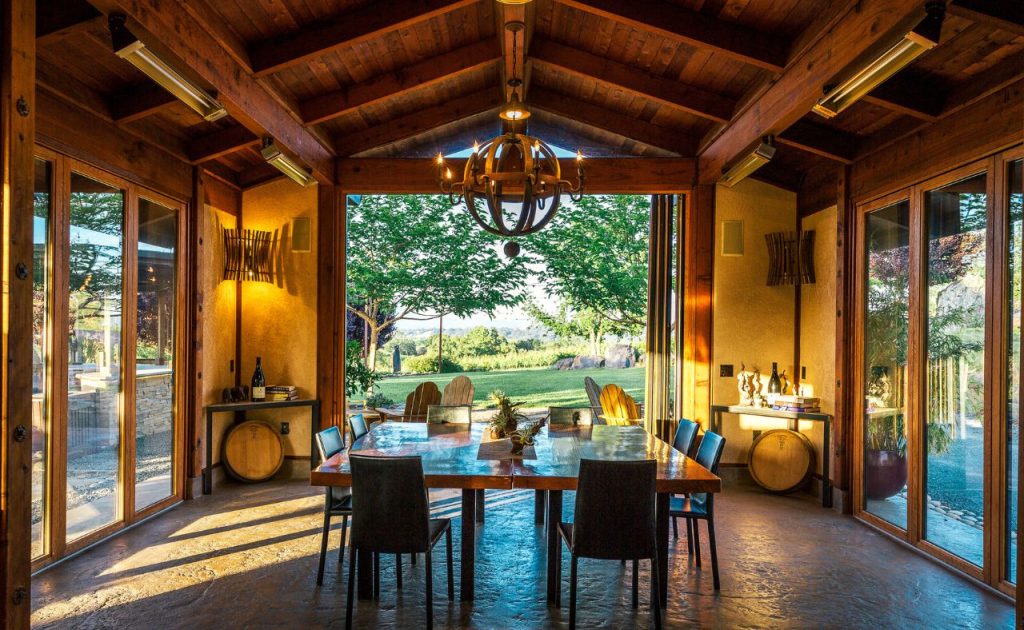 Arista winery's Pavilion tasting area, overlooking the Pavilion lawn.