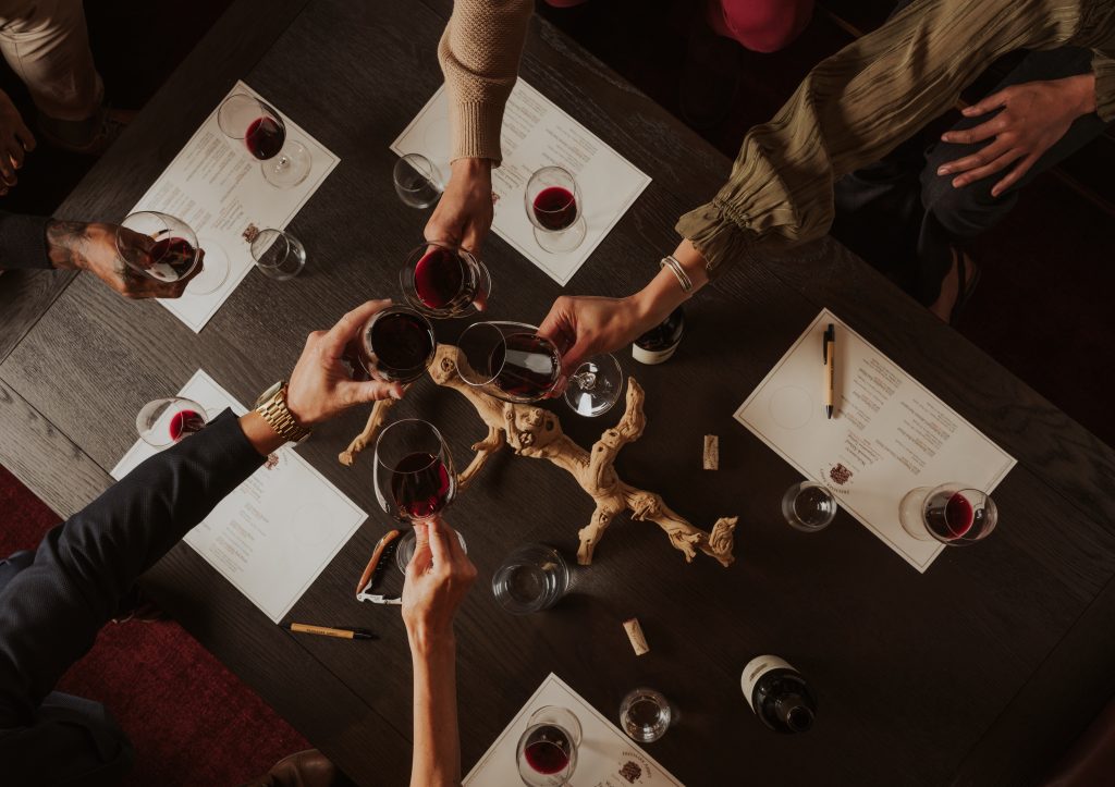 Guests tasting wine at Freemark Abbey Winery.