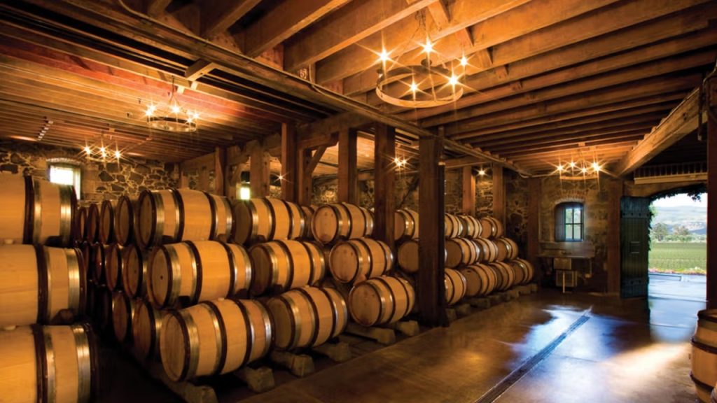 Far Niente winery barrel room.