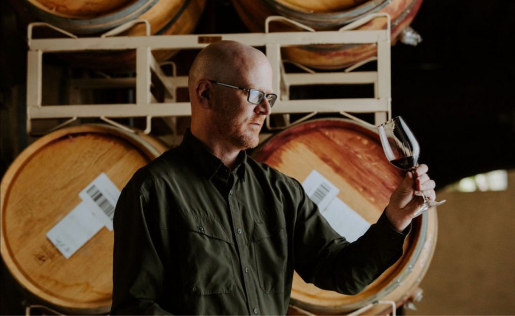 Seghesio Family Vineyards Winemaker, Andy Robinson in the barrel room. 