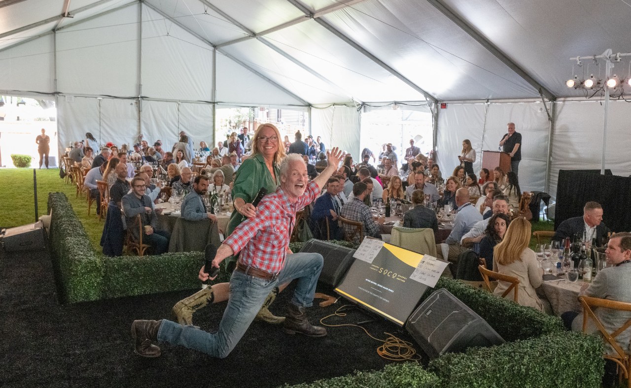 Guests and auctioneer at Sonoma County Barrel Auction.