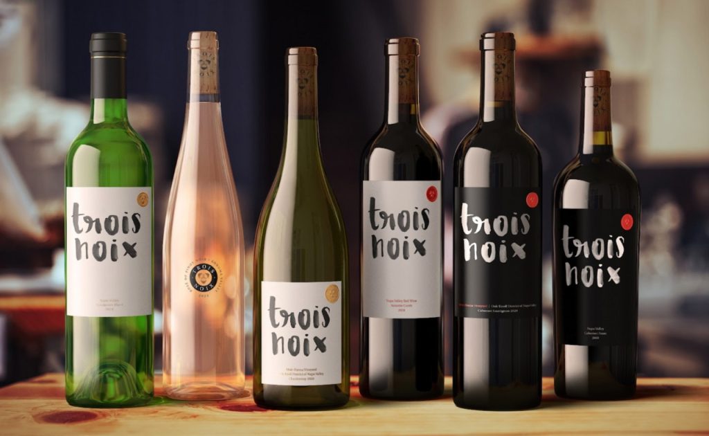 The Trois Noix wine lineup includes Sauvignon Blanc, Rosé of Pinot Noir, Chardonnay, Noisette Red Blend, Cabernet Sauvignon, Merlot and Cabernet Franc.