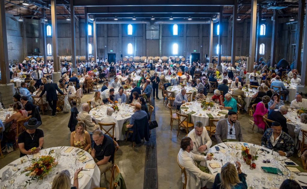 Guests at dinner before the Andrea Bocelli concert at Charles Krug Winery in Napa Valley.