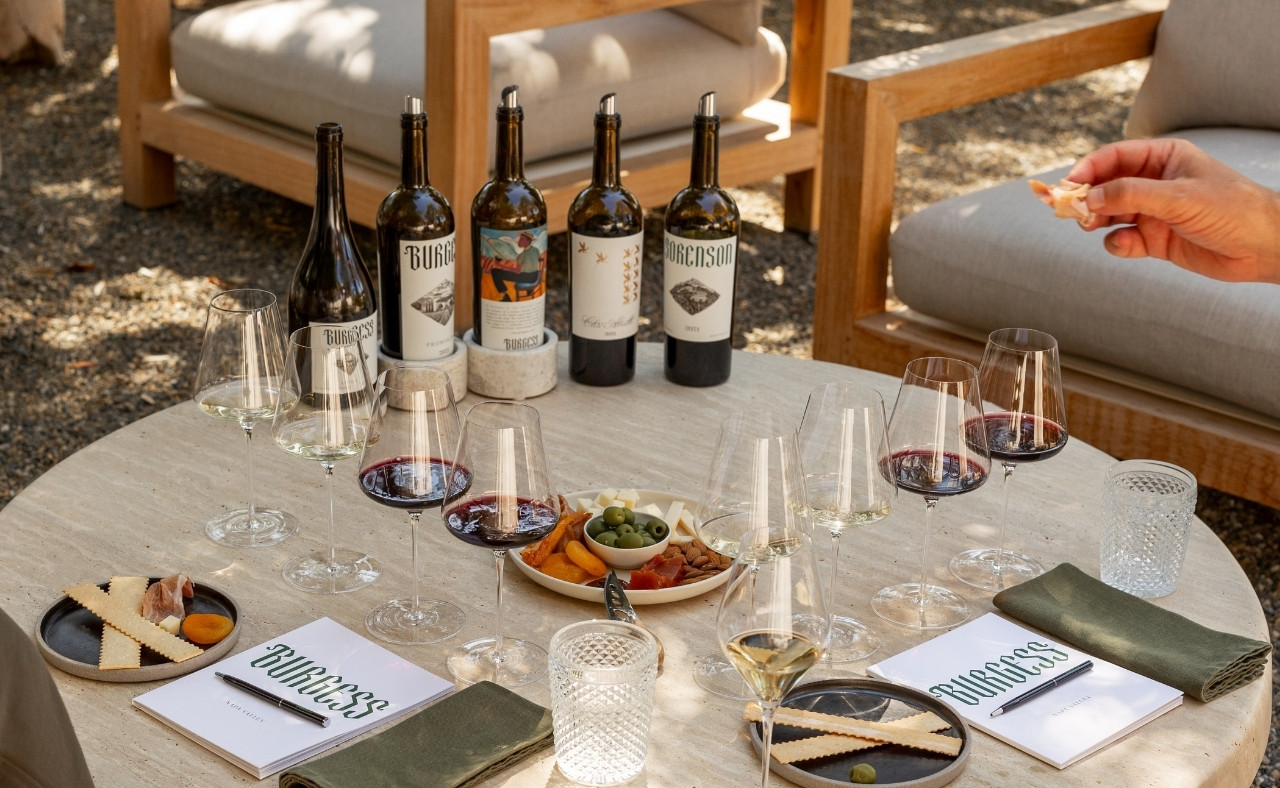 Burgess Cellars wine tasting on patio.