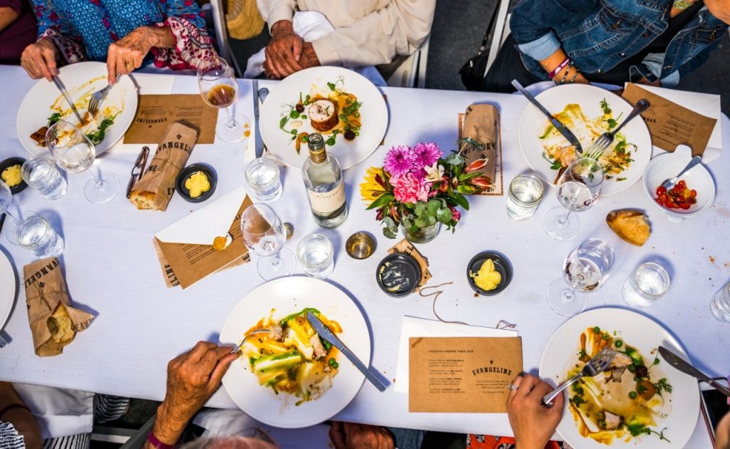 Food offerings from Evangeline restaurant served at Calistoga Harvest Table. 