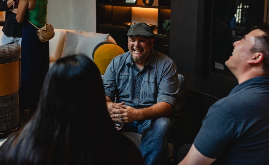 Winemaker Matt Taylor spending time with guests at Ink Grade Estate.