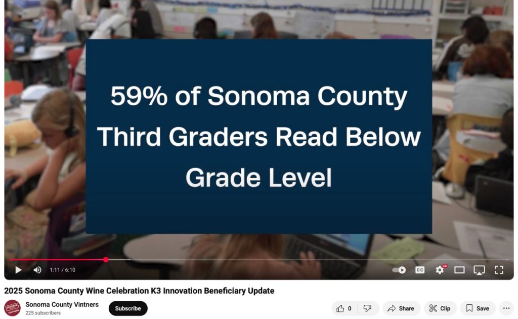 Video featuring children's education and literacy for during Sonoma County Wine Celebration.