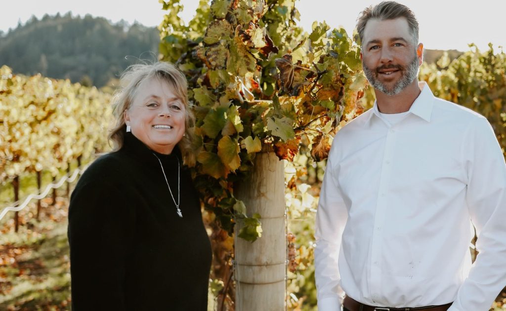 Owner, Debra Mathy and Winemaker Nick Briggs at Dutcher Crossing winery.