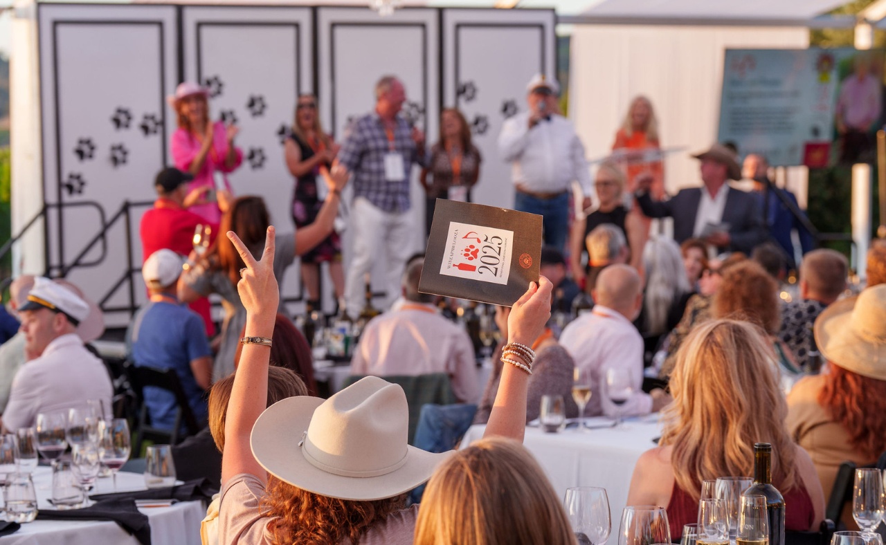 Guests bidding on auction items at WineaP A Wlooza event.