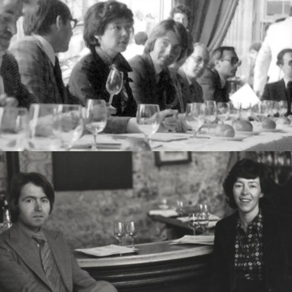 Patricia Gallagher and Steven Spurrier with French judges in 1976. Photo